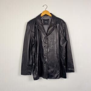 Trek New York Men's Vintage 100% Leather Blazer Jacket Black